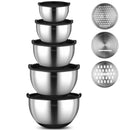 Axyaa 5-Piece Stainless Steel Salad Mixing Bowl Set with Grater and Lids