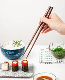 Axyaa Black Cherry Blossom Sushi Chopsticks Set - Pair of Natural Wooden Reusable Sticks.