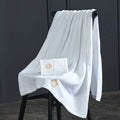 Axyaa Blue White Embroidered Cotton Oversized Bath Towel Set
