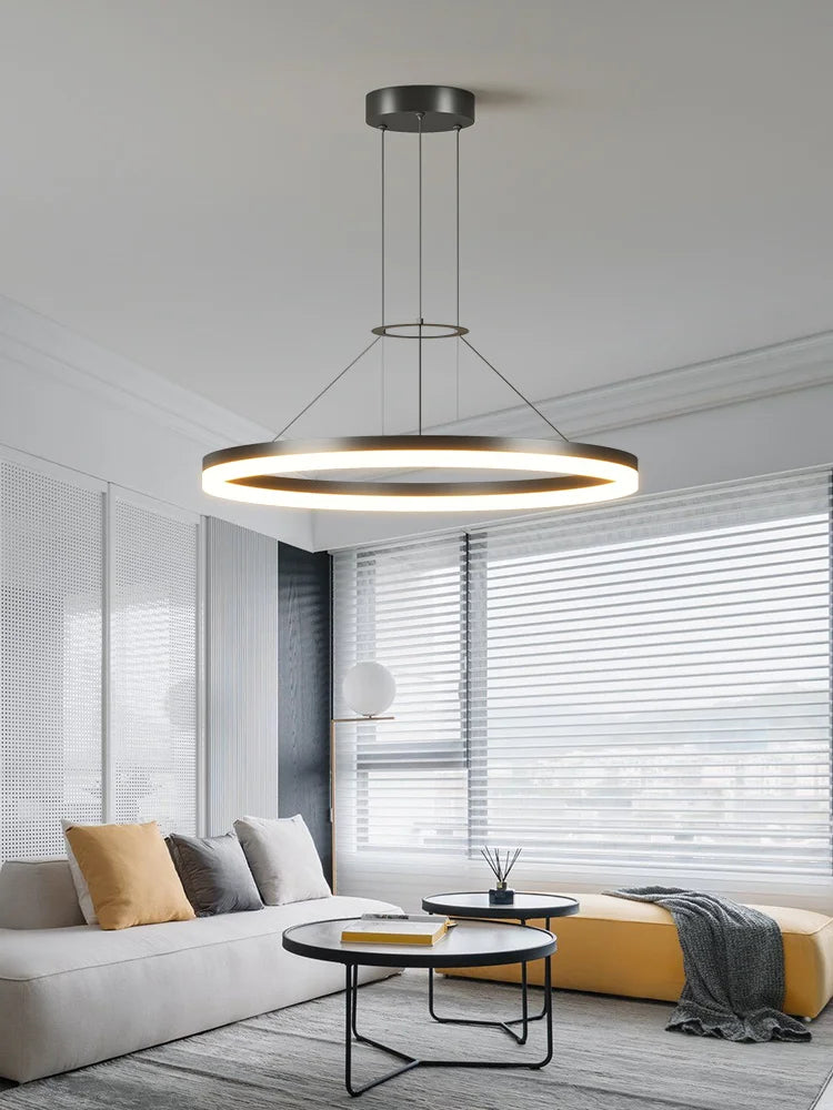 Axya Modern Circular Chandelier Black White Hanging Light for Indoor Decor