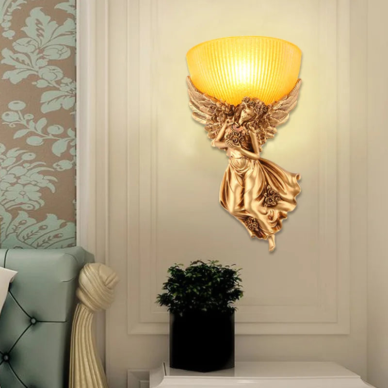 Axya Nordic Angel Resin Wall Lamp Golden Crystal Elephant Design