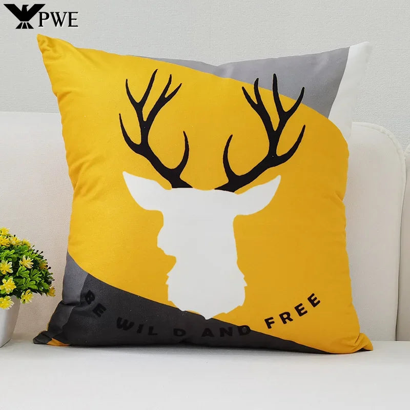 Axyaa Black Yellow Alphabet Letter Cushion Cover - Square Polyester Pillow Case