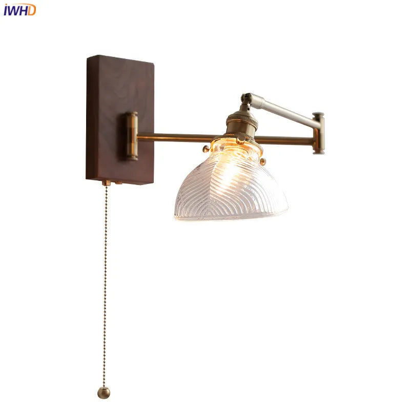 Axyaa Clear Glass Copper LED Wall Lights with Pull Chain Switch for Bedroom and Living Room