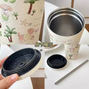 Axyaa Cute Puppy Thermos Straw Bottle: Stainless Steel Water Cup & Coffee Tumbler