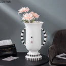 Axyaa Ceramic Abstract Face Vase for Desk Decor and Floral Arrangement