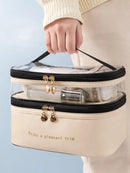 Axyaa Double Layer PU Cosmetic Bag - Large Capacity Travel Toiletry Storage