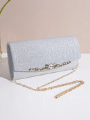 Axyaa Rhinestone Evening Bag with Crossbody Chain - Women's Handbag