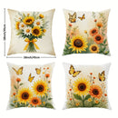 Axyaa Sunflower & Butterfly Pillow Covers - Rustic Country Style, Orange & Yellow Design