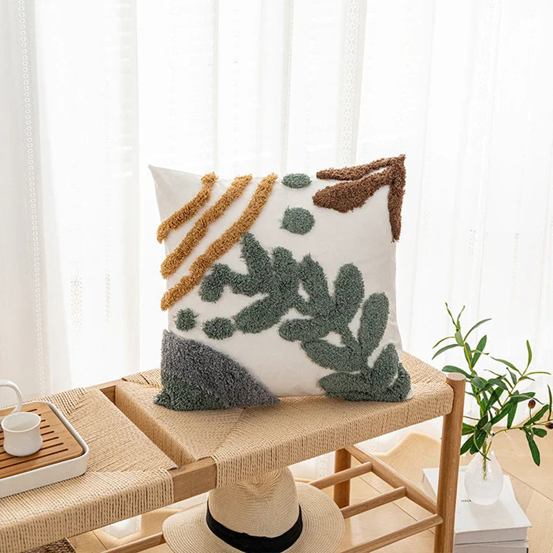 Axyaa Tufted Leaf Plush Cushion Cover for Living Room Sofa