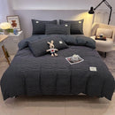 Axyaa Washed Cotton Striped Plaid Four-Piece Bed Sheet Set