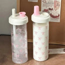 Axyaa Bow Water Bottle: 850ml Kawaii Plastic Tumbler with Straw for Juice, Coffee, Tea