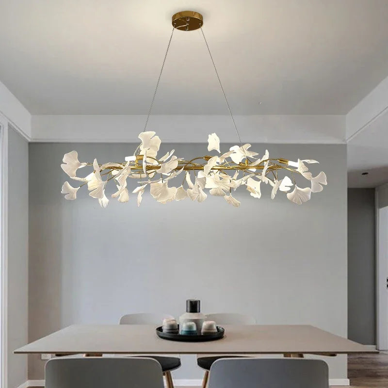 Axyaa Nordic Ginkgo Leaf LED Chandelier for Modern Interior Lighting