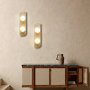 Modern Travertine Stone Wall Sconce Light with Glass Ball for Bedroom Living Room by Axyaa