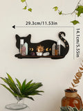 Axyaa Moon Phase Black Cat Wall Shelf for Crystals, Oils & Decor - Gothic Home Display Stand