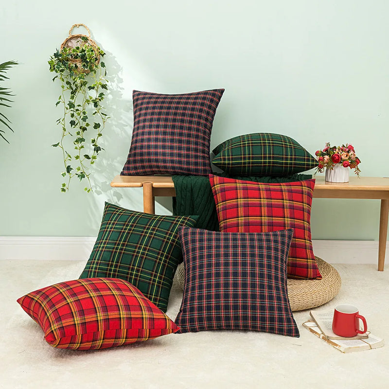 Axyaa Christmas Plaid Cushion Cover for Cheerful Home Decor