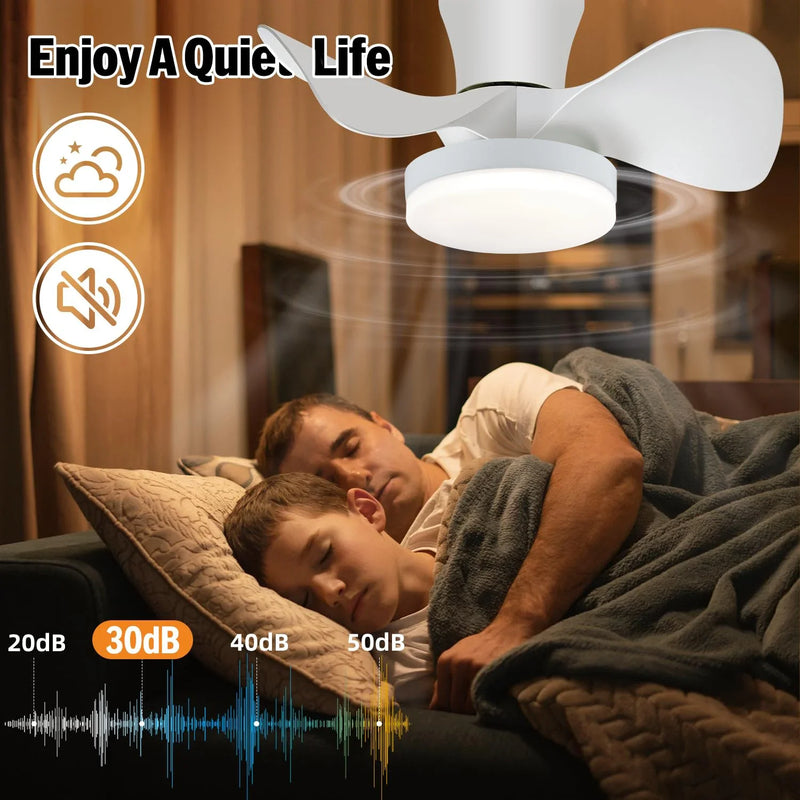 Axyaa White Ceiling Fan Light with Remote Control - Low Floor Decorative Fan