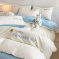 Axyaa Washed Cotton Bedding Set 4 Piece Solid Comforter Cover Fitted/Flat Sheet