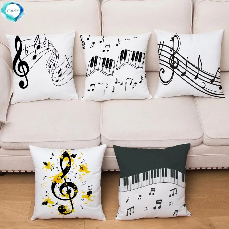 Axyaa Cartoon Sheet Music Printed Cushion Cover for Bedroom and Living Room