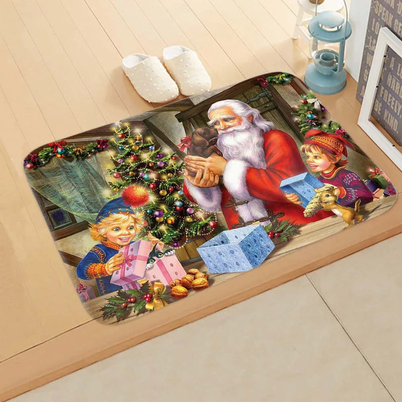 Santa Welcome Mat: Axyaa Christmas Claus Print Carpet for Home Decoration