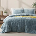 Axyaa King Size Velvet Quilt Set - Reversible Lightweight Comforter & Coverlet