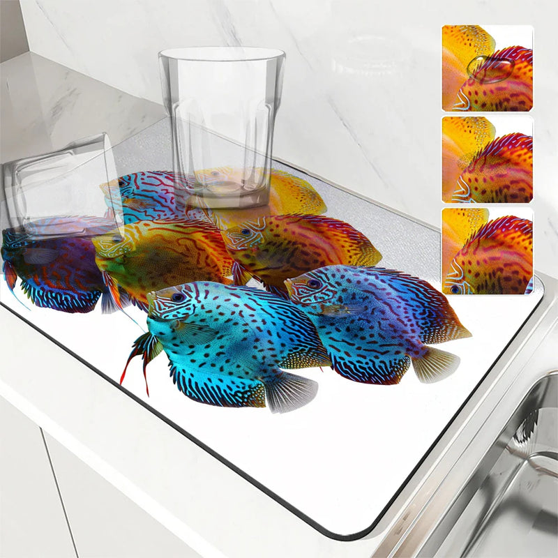 Axyaa Marine Fish Color Absorbent Kitchen Drying Mat