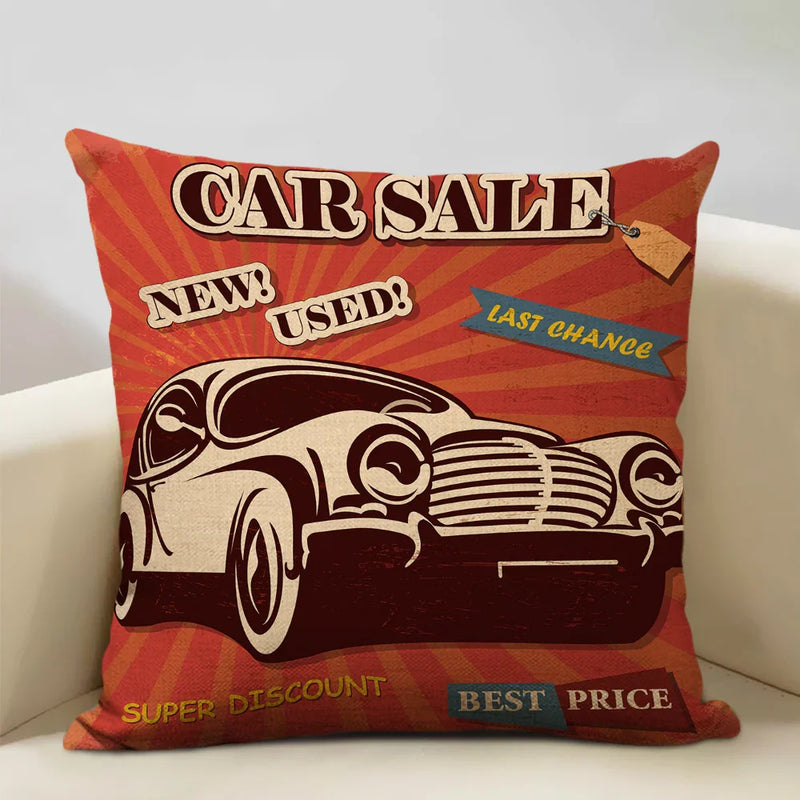 Axyaa Classic Cars Print Cushion Cover 45X45CM Pillowcase Linen Throw Pillow
