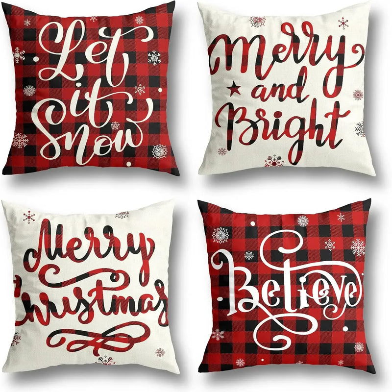 Axyaa Christmas Pillow Covers Set of 4 Buffalo Plaid Black Red 18x18 Inch