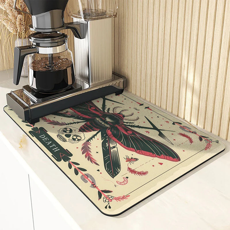 Axyaa Tarot Moth Square Drain Pad: Absorbent & Anti-Slip Dry Mat for Dishes & Cups