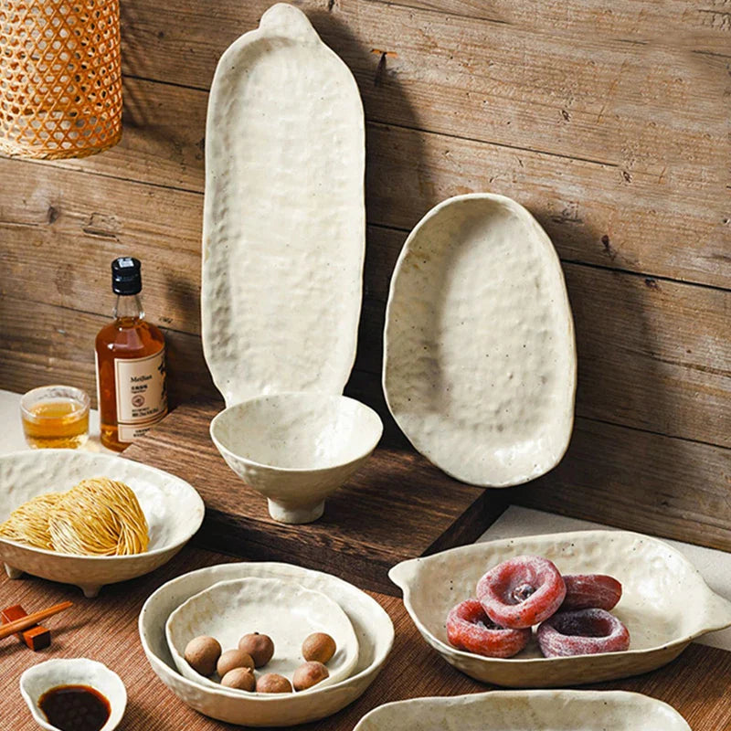 Axya™ Retro Ceramic Dinnerware Set: Handmade Dish, Bowl & Plate Combo