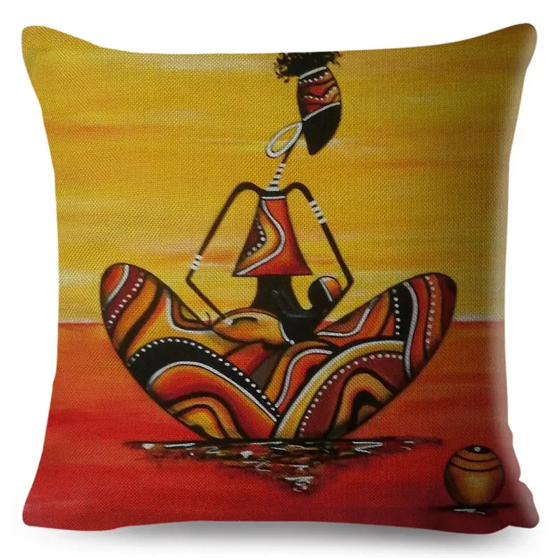 Axyaa Abstract African Woman Decorative Cotton Linen Cushion Cover