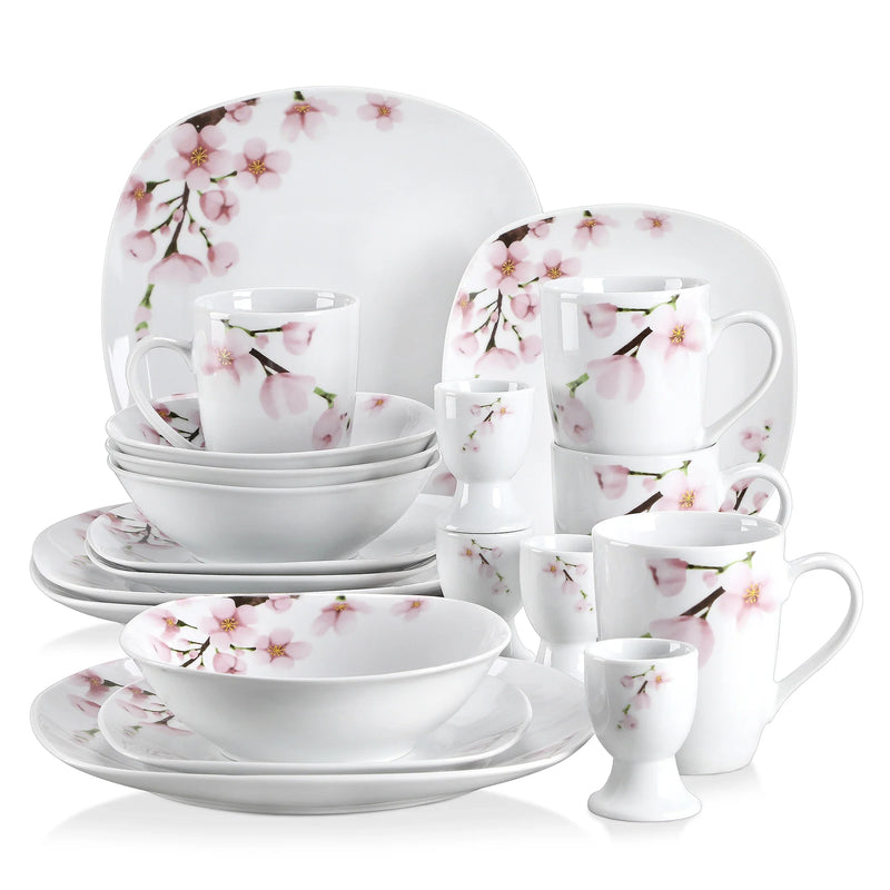 Axya 20-Piece Ceramic Dinnerware Set for 4/8 Person with Tableware and Egg Cups