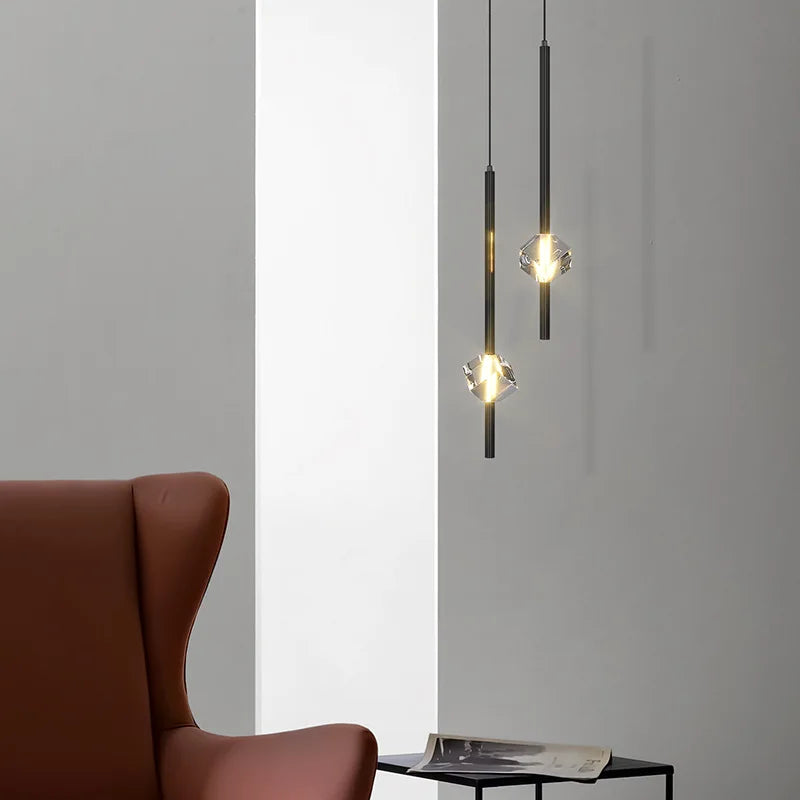 Axyaa Cube Crystal Long Pendant Lamps for Luxury Bedroom and Living Room