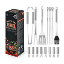 Axyaa 7-Piece Stainless Steel BBQ Tool Set in Paper Box for Outdoor Grilling