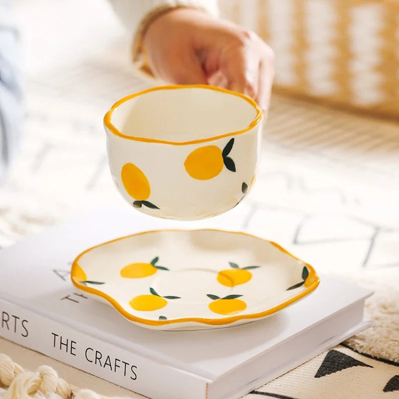 Ceramic Coffee Mug Set Creative Hand-painted Tea Cup with Saucer by Axyaa