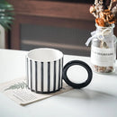 Axyaa Minimalist Stripe Ceramic Coffee Mug with Large Handle, Breakfast Milk Cup