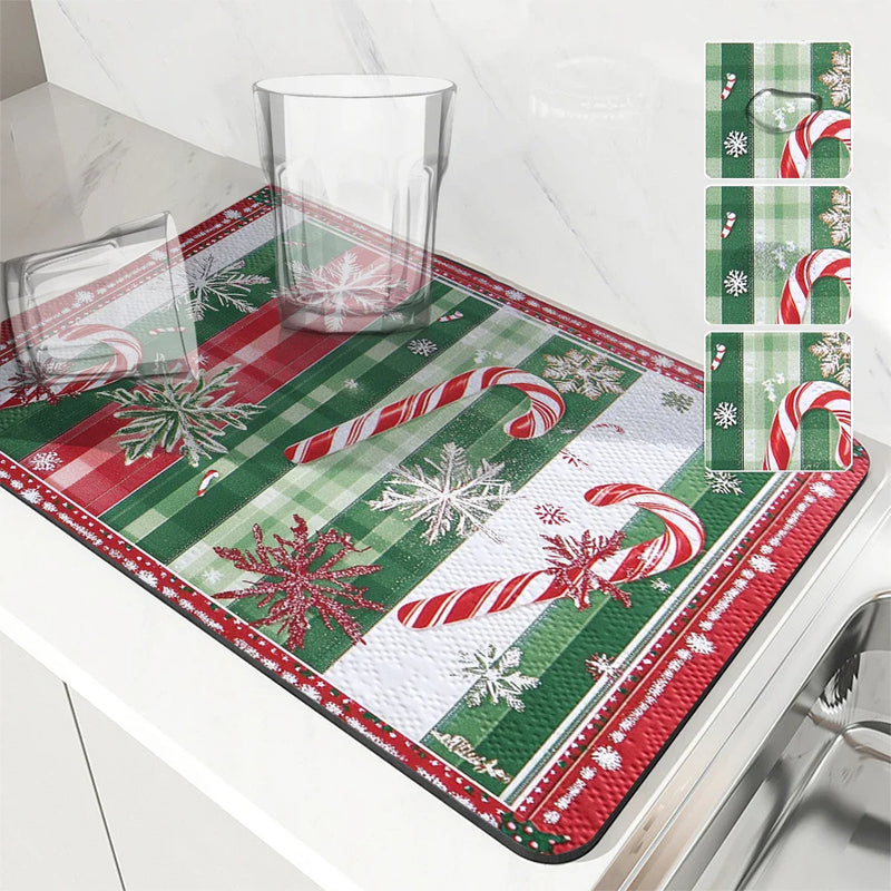 Axyaa Coffee Mat Dish Draining Mat - Christmas Gloves Design
