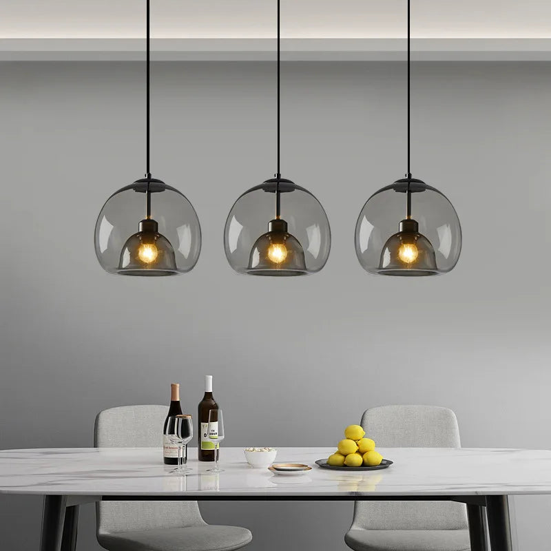 Axyaa Smoke Gray Glass Pendant Light Chandelier for Kitchen Island