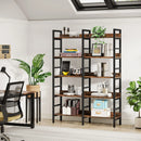 Axyaa 5-Tier Industrial Bookshelf, Double Wide Freestanding Bookcase, 71”H x 47”W Storage Shelf