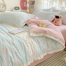 Axyaa French Lace Double Four-Piece Bedding Set with Wrinkled Yarn - 3-Piece Optional