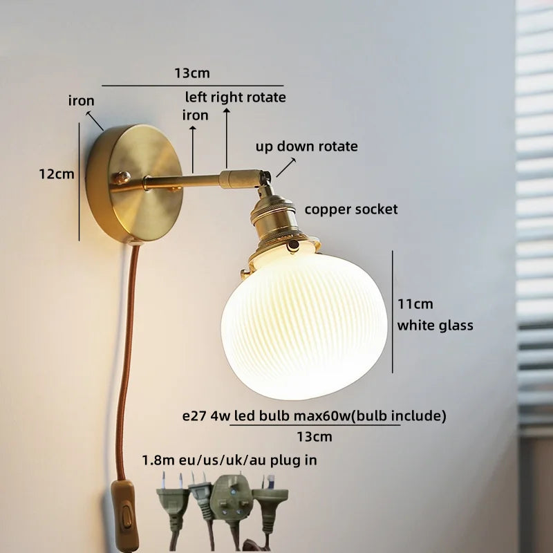 Axyaa White Glass LED Wall Lamps - Modern Nordic Interior, Up Down Rotate Lighting