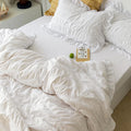 Axyaa Pink Grey Ruffled Seersucker Duvet Set with Bed Skirt & Pillowcases