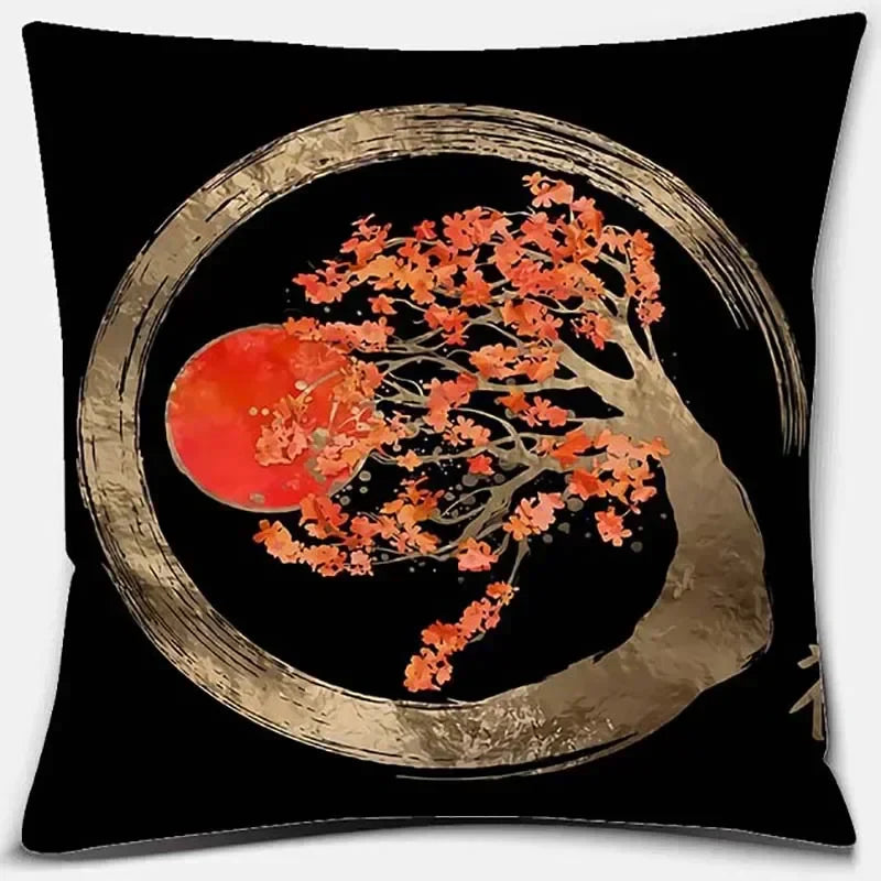 Axyaa Bonsai Zen Stone Pattern Pillowcase Square Decor Home Office Living Room