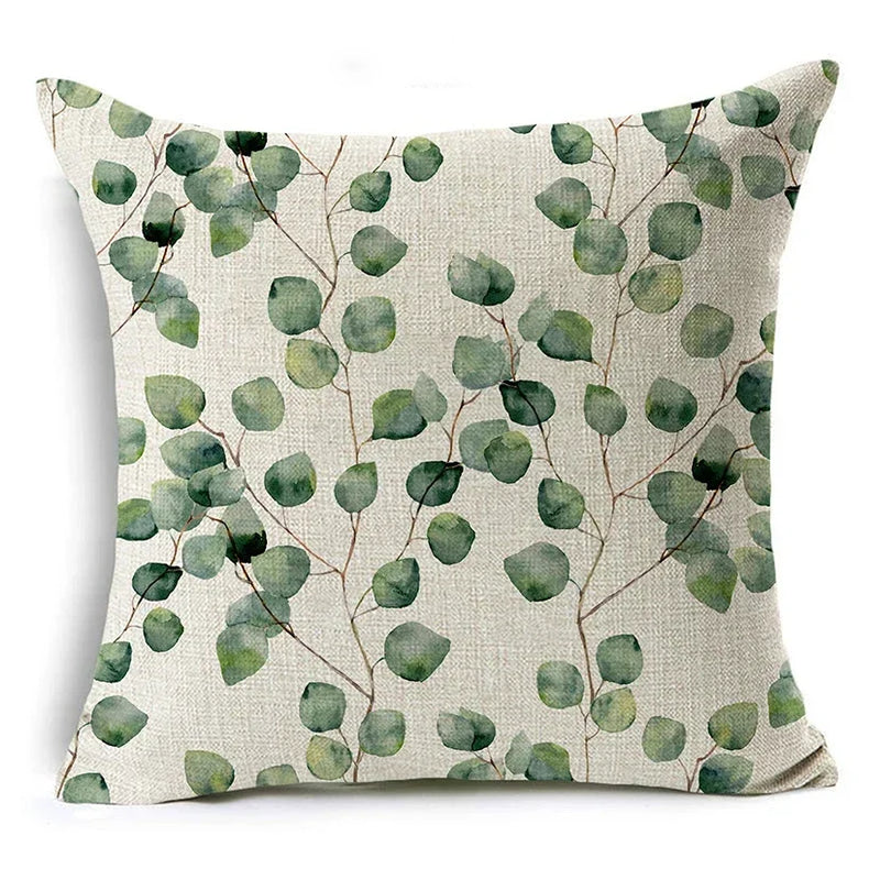 Axyaa Tropical Plants Linen Cushion Cover 45x45cm - Decorative Sofa Bed Pillow Case