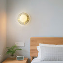 Axyaa White Glass LED Wall Light Fixture Terrazzo Stone Pull Chain Switch Home Decor