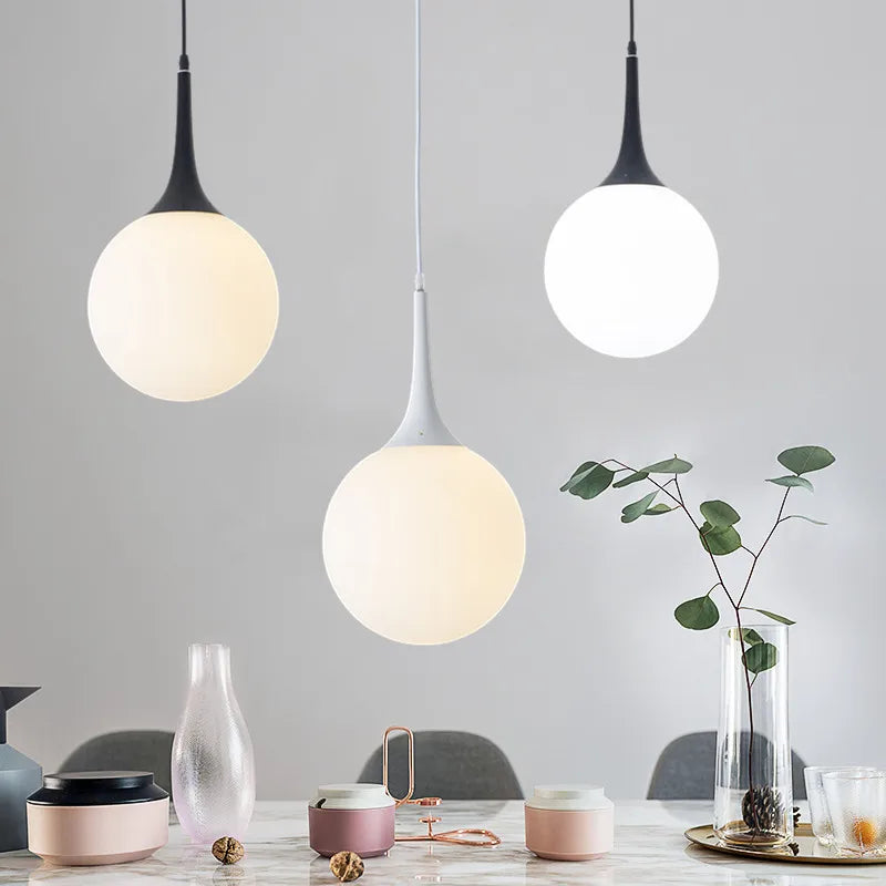 Axya White Glass Ball Pendant Lamp - Modern Nordic LED Lighting for Living & Retail