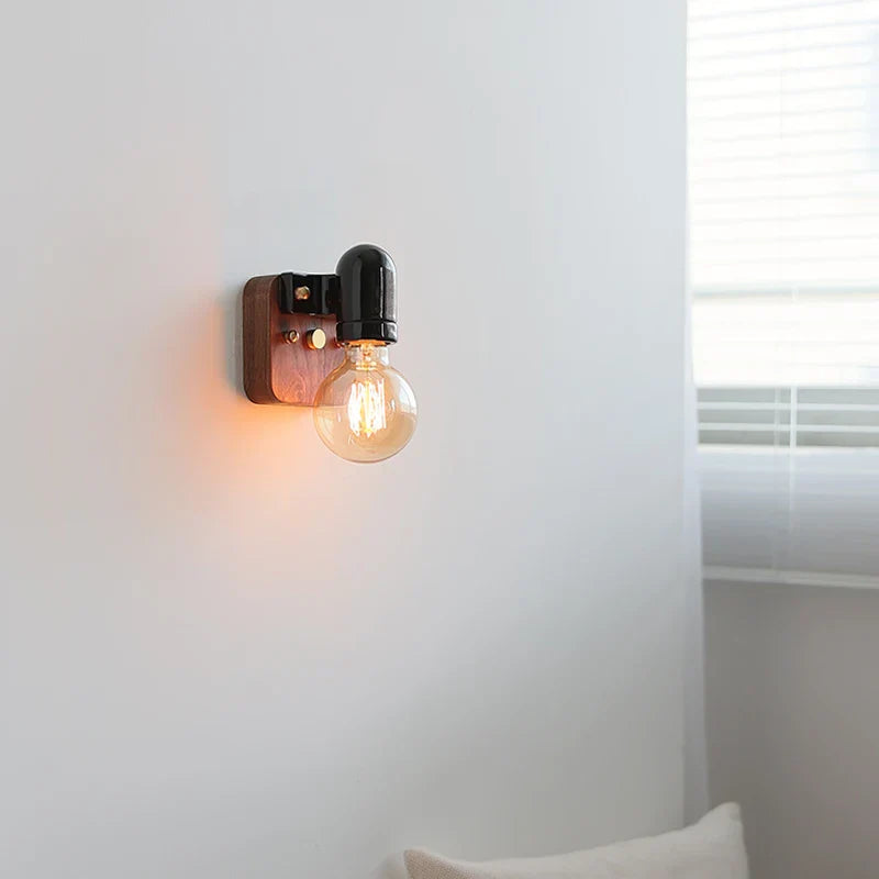 Axyaa Wabi Sabi Wooden LED Wall Lamps Black Ceramic Design E27 Bulb