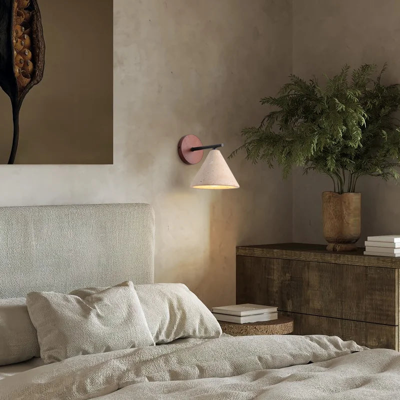 Axyaa Classical Yellow Travertine LED Wall Lamp for Bedroom Lighting