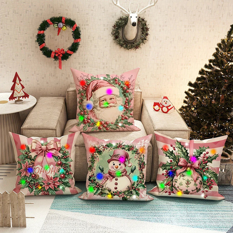 Axyaa LED Light Luminous Pillowcase with Garland Santa Claus Snowman Pattern
