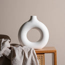 Axyaa Ceramic Donut Shape Vase - Single Flowerpot for Home Decoration