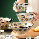 Axyaa Retro Double Ear Ceramic Bowls Set for Household Dining